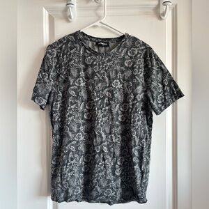 Express Men's Black Floral Short Sleeve Tee